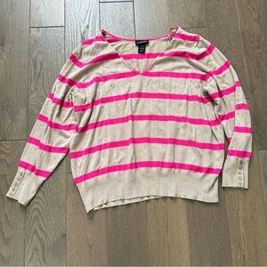 Lane Bryant V-Neck Sweater - Pink and Tan Stripes